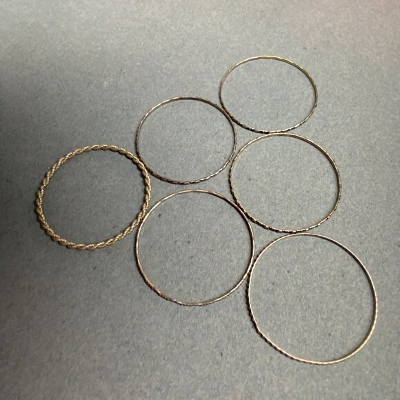Thin Bangle Bracelet Lot Of 6 Antiqued Silver Mixed Patterns Retro Boho Vintage - Picture 2 of 3